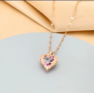 Rose Gold Plated Stainless Steel Heart Wing Stone Pendant